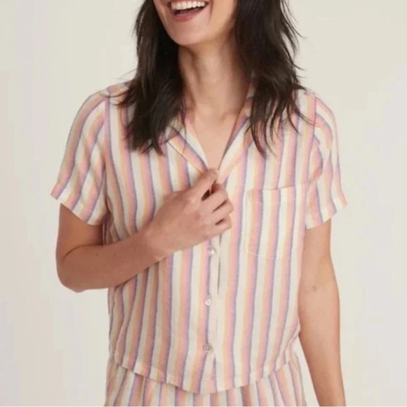 Marine Layer Doze Short Sleeve PJ Top In Retro Ombre Stripe - Picture 1 of 4
